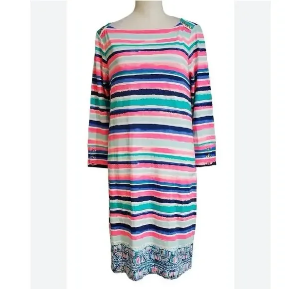 Lilly Pulitzer Sophie Shift Dress Sandy Shells 3/4 Sleeve Multi-Color Striped XS - Picture 5 of 16